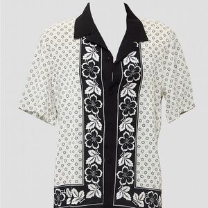 The Kooples Black and White Floral Dress Shirt Flower Scarf